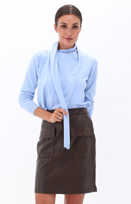 Rok Lederlook Met Fantasie Chocolate Brown D755L