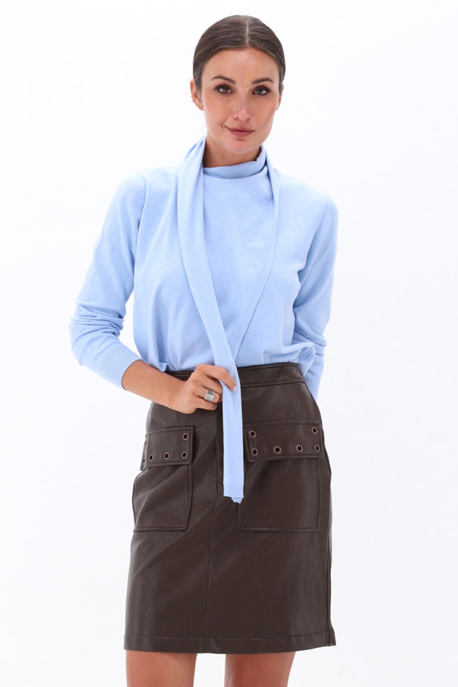 Rok Lederlook Met Fantasie Chocolate Brown D755L