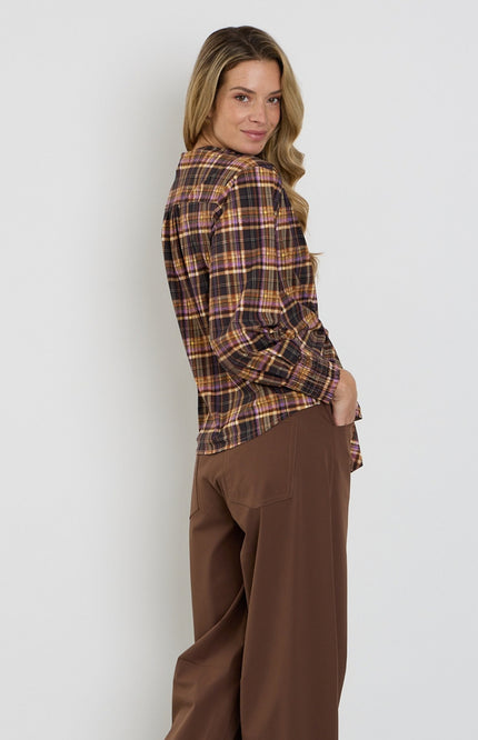 Travel Top Knotted Check Print Winter Purple 202898