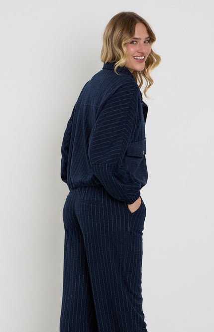 Jacket Met Krijtstreep & Zakjes Dark Blue D402L