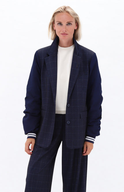 Blazer Met Ruitjesmotief Dark Blue D409L