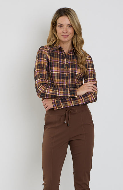 Travel Blouse Check Print Winter Purple 60840