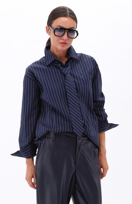 Blouse Met Stropdas Navy D791L