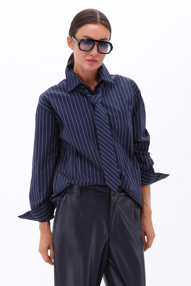 Blouse Met Stropdas Navy D791L