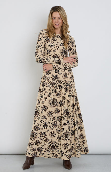 Travel Jurk Light Long Ornamental Flowers Print Sand 202867L