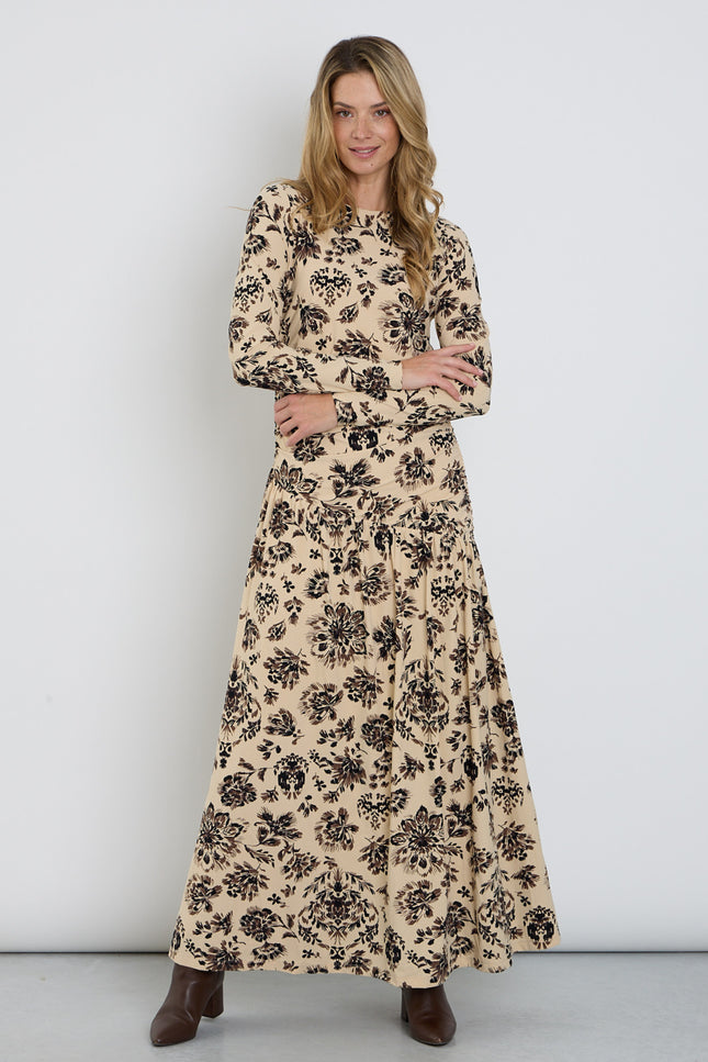 Travel Jurk Light Long Ornamental Flowers Print Sand 202867L