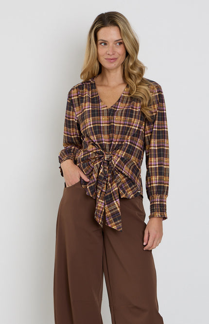 Travel Top Knotted Check Print Winter Purple 202898