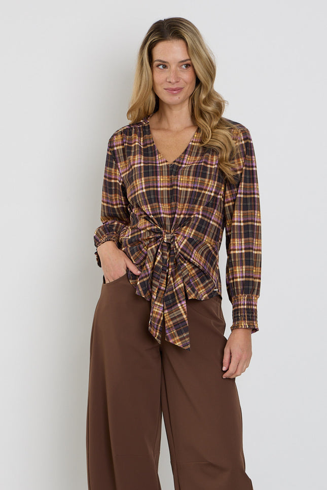 Travel Top Knotted Check Print Winter Purple 202898