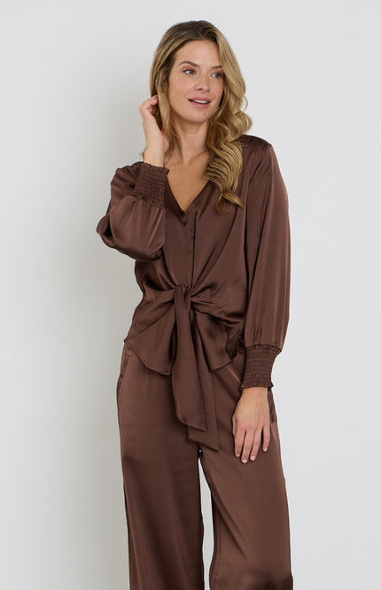 Blouse Knotted Satin Chestnut 202910