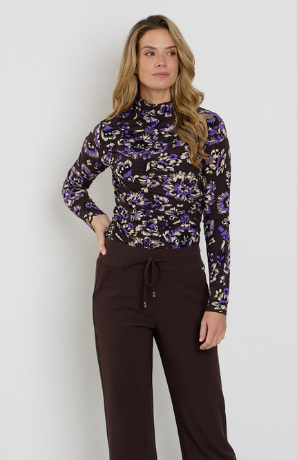 Travel Top Wrinckle Light Ornamental Flowers Print Winter Purple 202895L