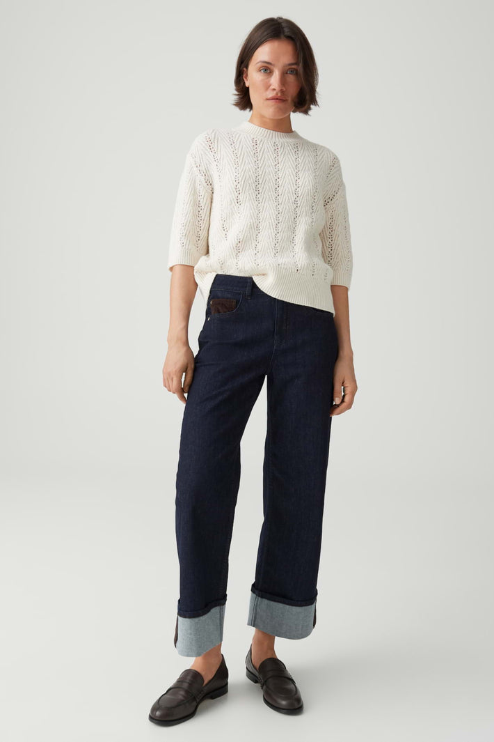 Opus Miva City Rinsed Blue jeans met rechte pasvorm en licht vervaagde afwerking, maat L28, zichtbaar op de foto