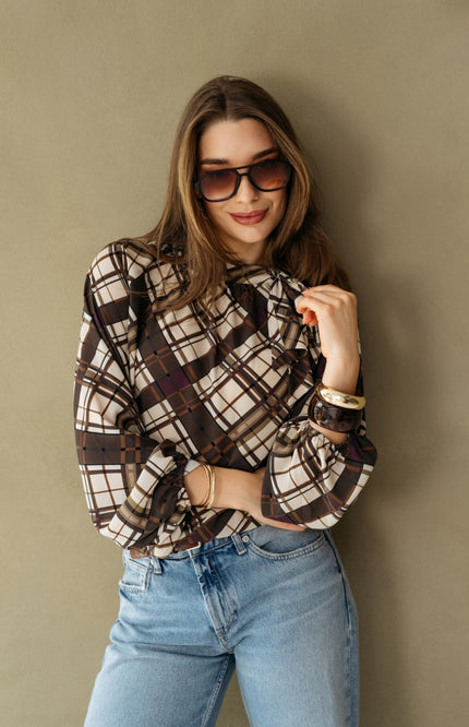 Blouse Annette Check Dark Khaki Multi BL476