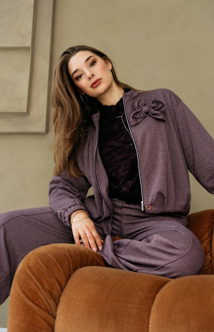 Broek Geniva Herringbone Deep Plum Multi PA470