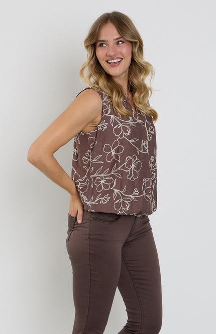 Blouse Bloemenborduur Bruin 127626