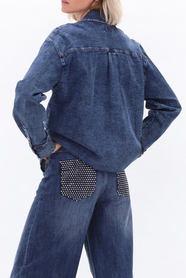 Jeans Met Strass Blue Denim D702L