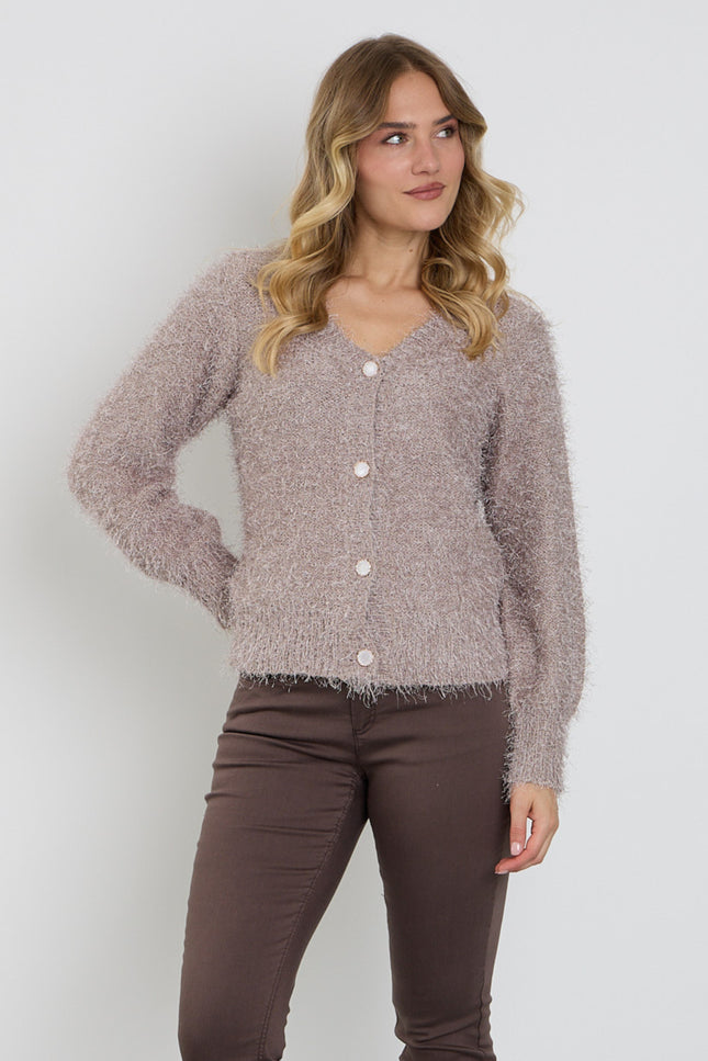 Vest V-hals Fluffy Taupe 426493