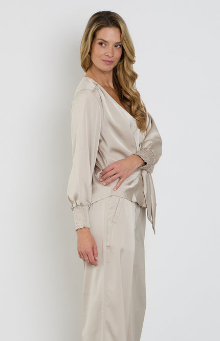 Blouse Knotted Satin Sand 209210