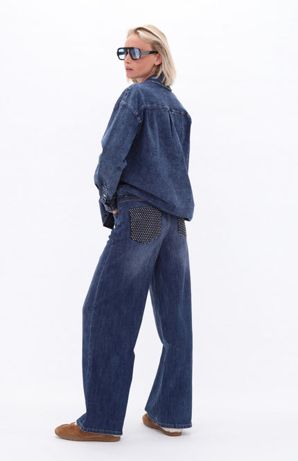 Jeans Met Strass Blue Denim D702L