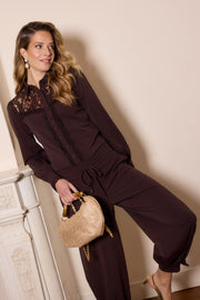 Mi Piace Travel Balloon Bottom Bow broek in espresso met strikdetail en wijde ballonpijpen