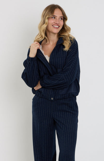 Jacket Met Krijtstreep & Zakjes Dark Blue D402L