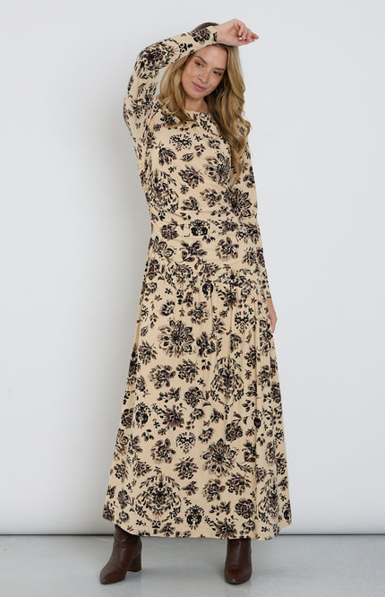 Travel Jurk Light Long Ornamental Flowers Print Sand 202867L