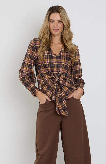 Travel Top Knotted Check Print Winter Purple 202898