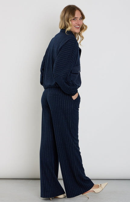 Broek Met Krijtstreep Dark Blue D401L