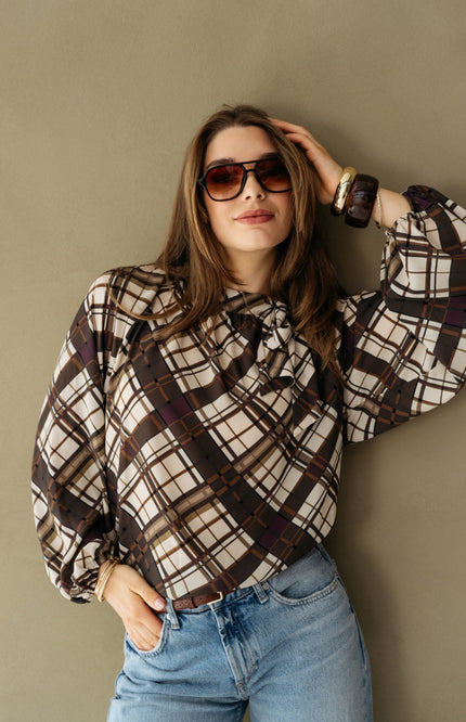 Blouse Annette Check Dark Khaki Multi BL476