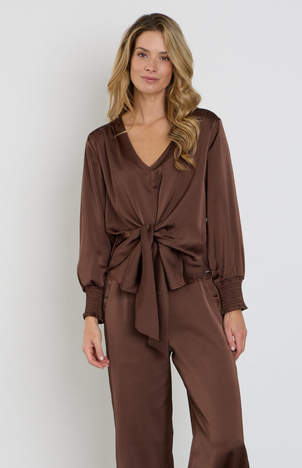 Blouse Knotted Satin Chestnut 202910