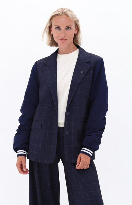 Blazer Met Ruitjesmotief Dark Blue D409L