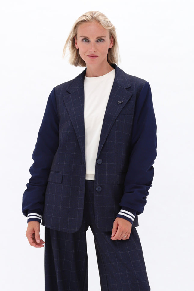 Blazer Met Ruitjesmotief Dark Blue D409L
