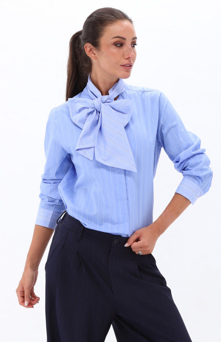 Blouse Met Strikdas Blue D793L