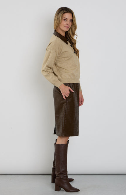 Rok Vegan Leather Woven Texture Chestnut 202921