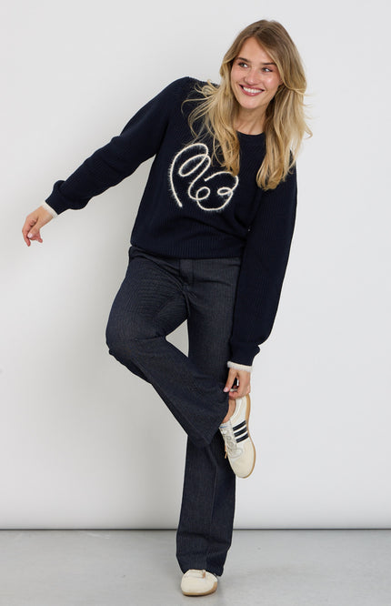 Broek Bibette Herringbone Dark Blue SRB5172 L33