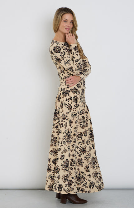 Travel Jurk Light Long Ornamental Flowers Print Sand 202867L