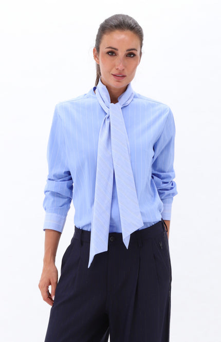Blouse Met Strikdas Blue D793L