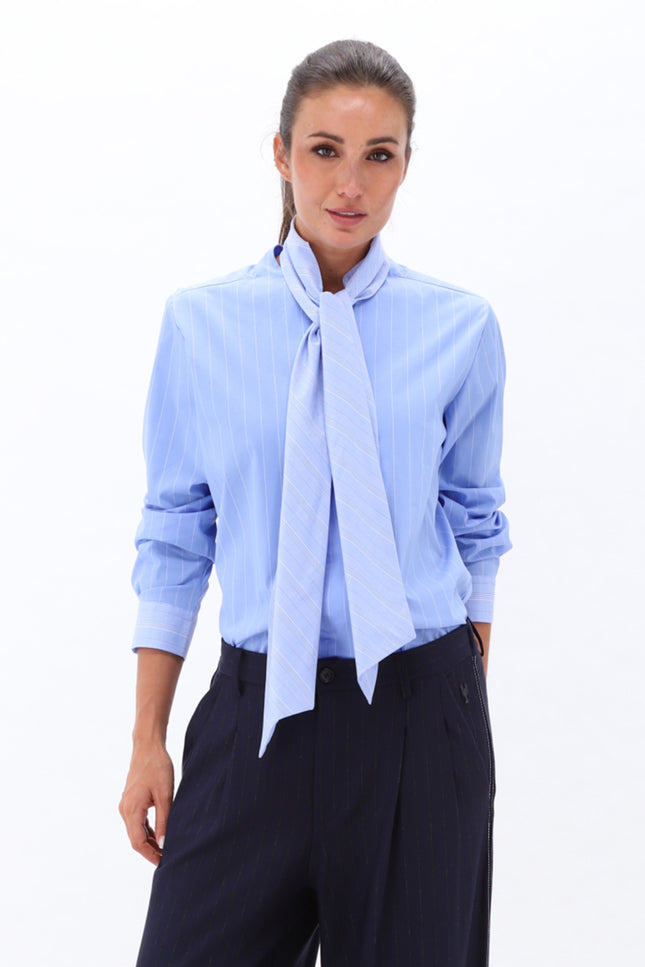 Blouse Met Strikdas Blue D793L