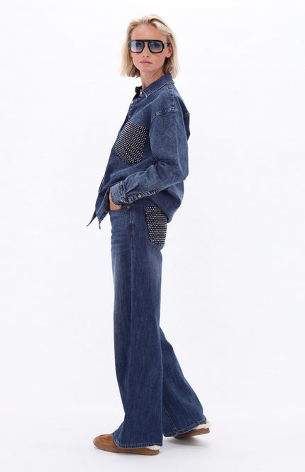 Jeans Met Strass Blue Denim D702L