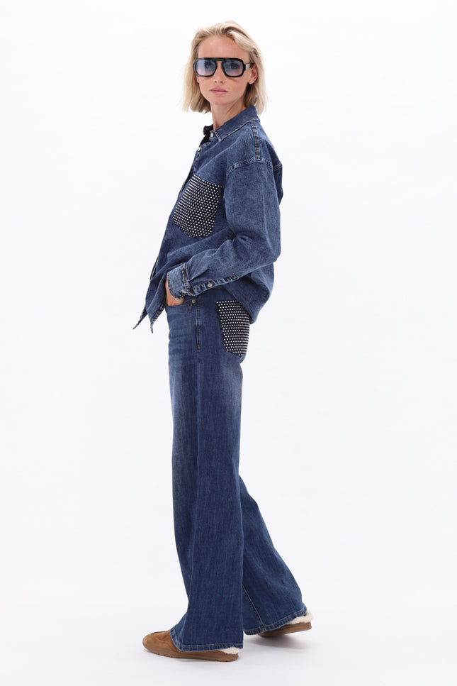 Jeans Met Strass Blue Denim D702L