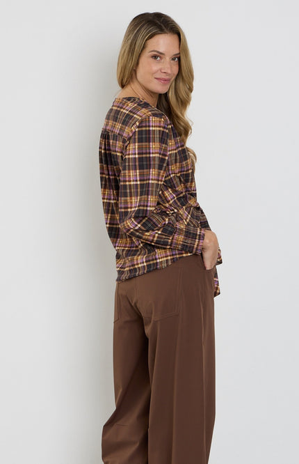 Travel Top Knotted Check Print Winter Purple 202898