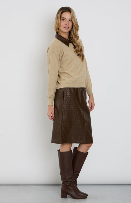 Rok Vegan Leather Woven Texture Chestnut 202921