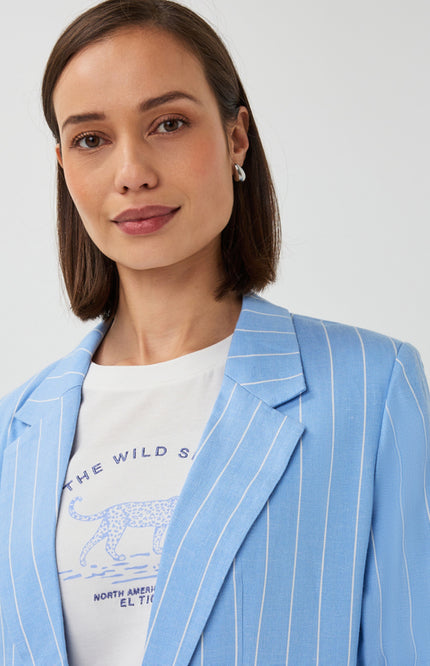 EsQualo Blazer Linen Stripe Pacific Blue SP26.17005 Stretchshop.nl