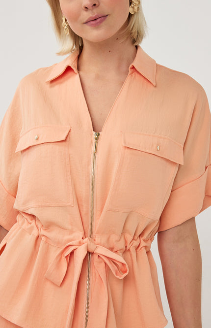 EsQualo Blouse Zipper Fine Crinkle Bellini SP26.10038 Stretchshop.nl