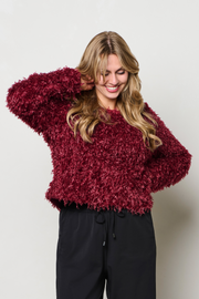 Heather wine rode trui van &Co woman met zachte textuur en lange mouwen, gedragen door een model.