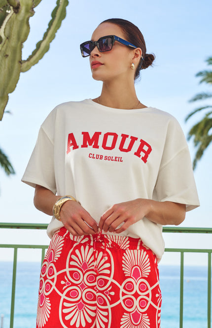 EsQualo T-shirt French Terry Offwhite Red HS26.05215 Stretchshop.nl