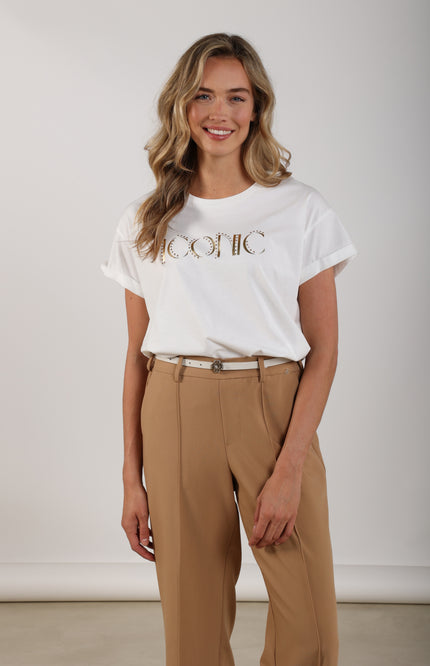 Nukus T-shirt Reese Iconic Offwhite Gold NKS04025 Stretchshop.nl