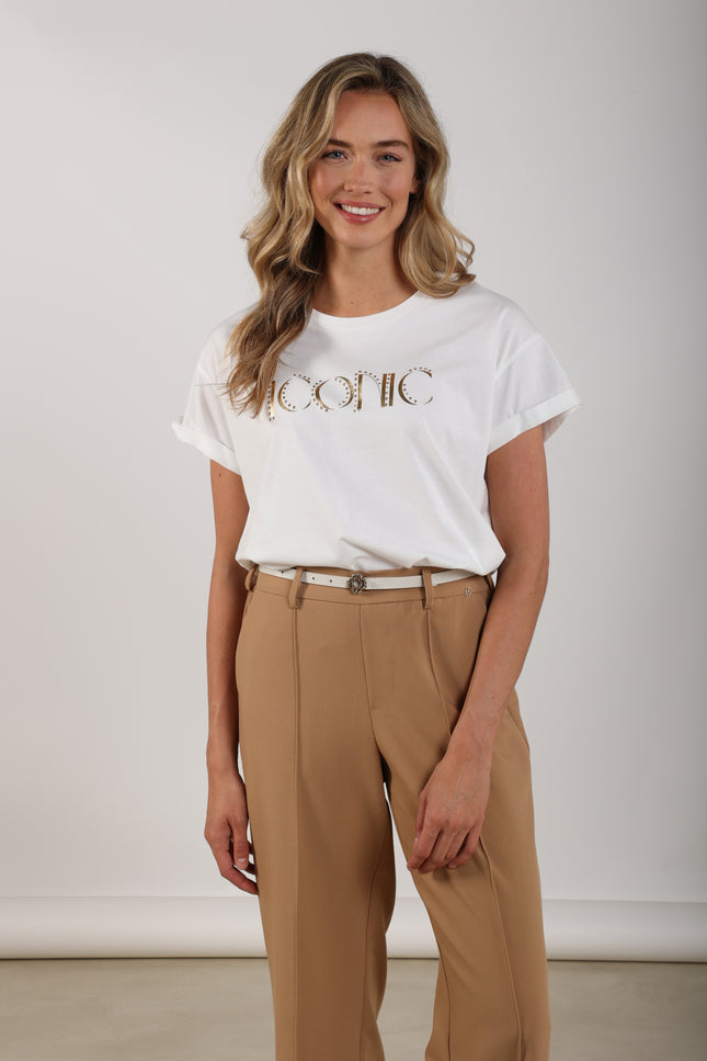 Nukus T-shirt Reese Iconic Offwhite Gold NKS04025 Stretchshop.nl