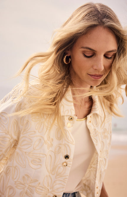 Tramontana Jacket Embroidered Denim Offwhite C38-19-801 2 Stretchshop.nl