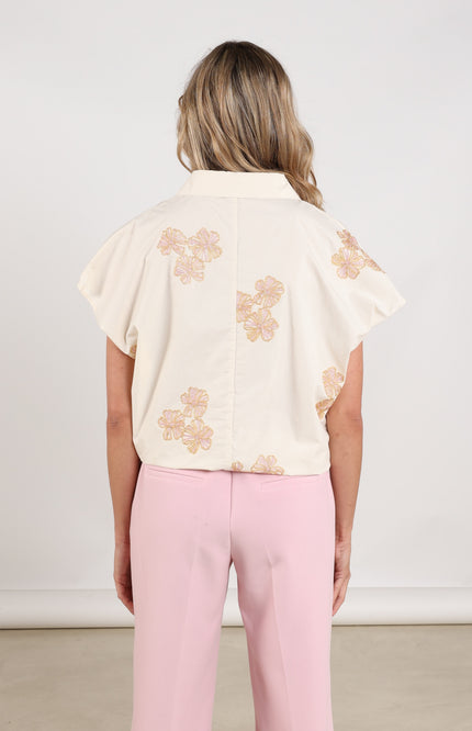 Nukus Top Daniek Embroidery Offwhite Blush NKS01125 Stretchshop.nl