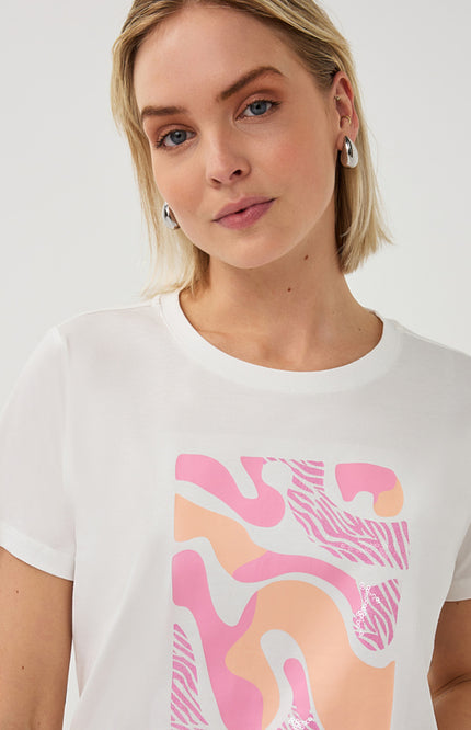 EsQualo T-shirt Paris Offwhite Rose SP26.05014 Stretchshop.nl